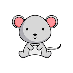 Cute business mouse icon on white background. Mascot cartoon animal character design of album, scrapbook, greeting card, invitation, flyer, sticker, card. Flat vector stock illustration.