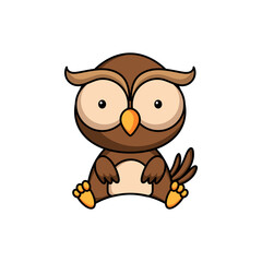 Cute business owl icon on white background. Mascot cartoon animal character design of album, scrapbook, greeting card, invitation, flyer, sticker, card. Flat vector stock illustration.