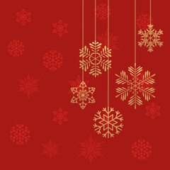 Naklejka na ściany i meble Christmas golden snowflakes on a red background. Vector illustration.