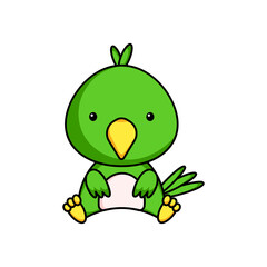 Cute business parrot icon on white background. Mascot cartoon animal character design of album, scrapbook, greeting card, invitation, flyer, sticker, card. Flat vector stock illustration.