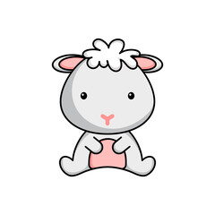 Cute business sheep icon on white background. Mascot cartoon animal character design of album, scrapbook, greeting card, invitation, flyer, sticker, card. Flat vector stock illustration.