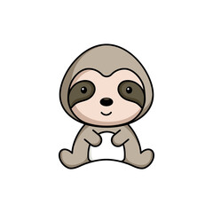 Cute business sloth icon on white background. Mascot cartoon animal character design of album, scrapbook, greeting card, invitation, flyer, sticker, card. Flat vector stock illustration.
