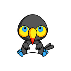 Cute business toucan icon on white background. Mascot cartoon animal character design of album, scrapbook, greeting card, invitation, flyer, sticker, card. Flat vector stock illustration.