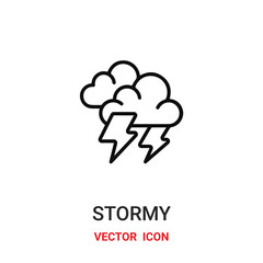 stormy icon vector symbol. storm symbol icon vector for your design. Modern outline icon for your website and mobile app design.
