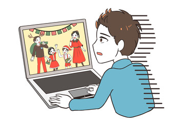オンラインでクリスマスを見て寂しくなる男性