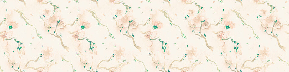 Seamless Flower Repeating. Pastel Cherry Leaf 