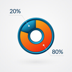 80 20 percent isolated pie chart. Percentage vector, infographic  blue and orange gradient icon. Circle sign for business, finance, web design, download, progress