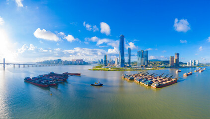 Fototapeta premium Aerial view of the Bay of Zhuhai and Macao, China