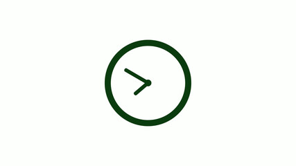 New green dark circle 12 hours clock icon on white background,clock icon