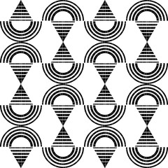 Mosaic with geometric shapes. Seamless pattern. Design with manual hatching. Textile. Ethnic boho ornament. Vector illustration for web design or print.