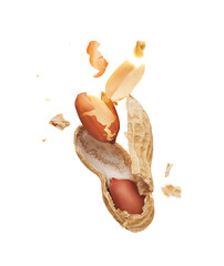 Peanut crushed into pieces over white background