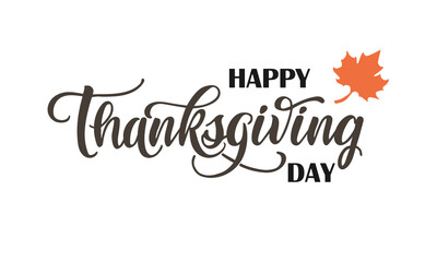 Fototapeta na wymiar Hand drawn Thanksgiving lettering typography poster. Celebration text «Happy Thanksgiving day» on textured background for postcard, icon, logo or badge. Vector vintage style calligraphy.