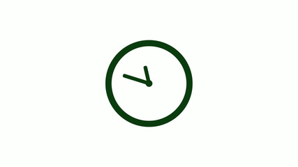 New green dark circle 12 hours clock icon on white background,clock icon