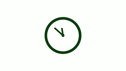 New green dark circle 12 hours clock icon on white background,clock icon
