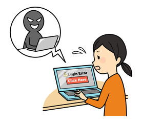 illustration of phishing scam and lady