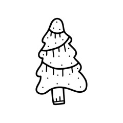 Hand drawn christmas tree on a white isolated background. Doodle, simple outline illustration. It can be used for decoration of textile, paper and other surfaces.