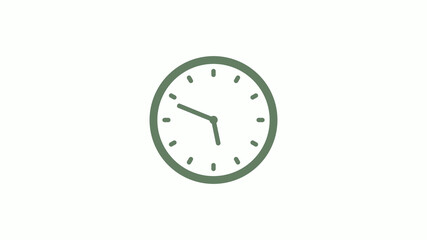 Green gray circle 12 hours clock icon on white background,clock icon,clock icon with trick