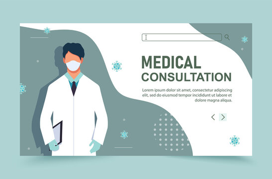 Doctor online concept with character. Online diagnostics and pharmacy. Doctors website. Can be used for web banners, infographics, hero images. Flat design, stock illustration. Online medical.