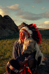 Native American man at sunset outdoor
