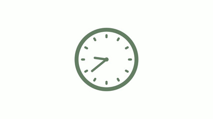 Green gray 12 hours circle clock icon on white background,clock icon