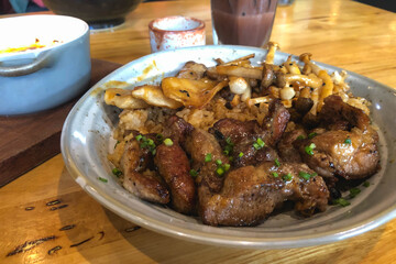 Grilled pork rice in bowl Japanese food.