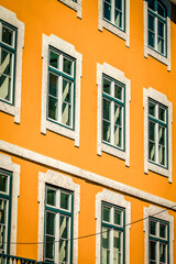 View of the facade of a building in the downtown of Lisbon in Portugal
