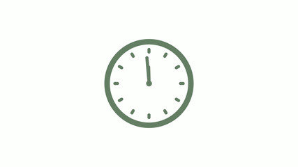 Green gray 12 hours circle clock icon on white background,clock icon