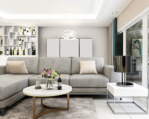 Modern living room with sofa, TV, etc