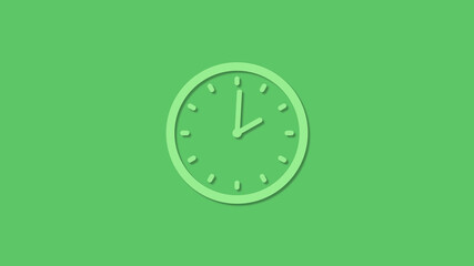 Amazing 12 hours green color clock icon on green background,3d clock icon