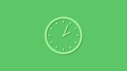 Amazing 12 hours green color clock icon on green background,3d clock icon