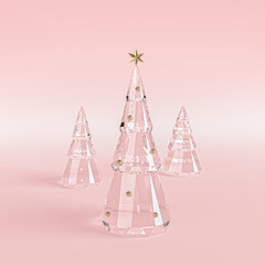 3D rendering illustration with crystal Christmas tree