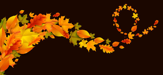 Greetings and gifts for the autumn and autumn season concept. Autumn background, poster and banner template with colorful autumn leaves.