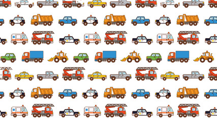 Cars pattern isolated on white in cartoon style