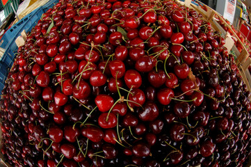 Basket of cherries at the market
