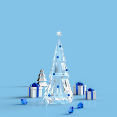 3D rendering illustration with crystal Christmas tree