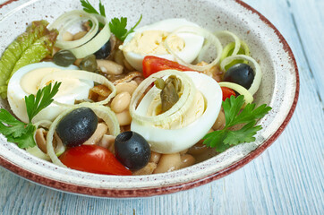 Big egg, bacon , bean salad