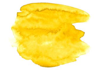 Bright yellow watercolor stains. Painted with a brush by hand.