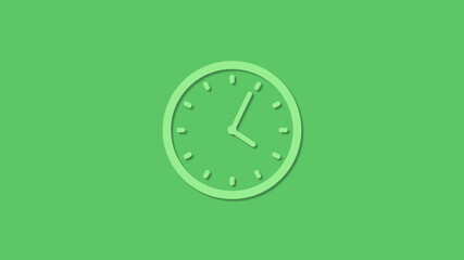 Amazing 12 hours green color clock icon on green background,3d clock icon