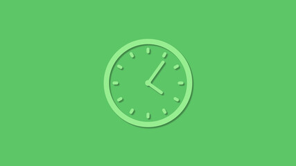 Amazing 12 hours green color clock icon on green background,3d clock icon