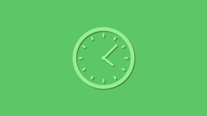 Amazing 12 hours green color clock icon on green background,3d clock icon