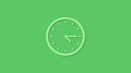 Amazing 12 hours green color clock icon on green background,3d clock icon