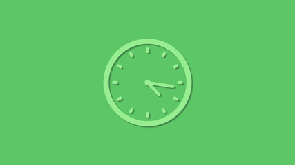 Amazing 12 hours green color clock icon on green background,3d clock icon