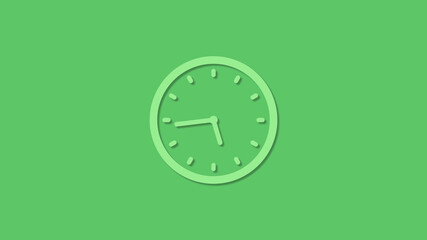 Amazing 12 hours green color clock icon on green background,3d clock icon