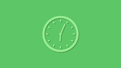 Amazing 12 hours green color clock icon on green background,3d clock icon
