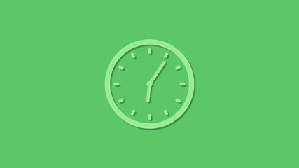 Amazing 12 hours green color clock icon on green background,3d clock icon