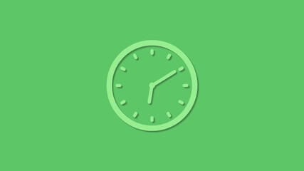 Amazing 12 hours green color clock icon on green background,3d clock icon