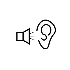 Sound notification. Loud sound. Megaphone and ear. Icon, Sign. Vector illustration