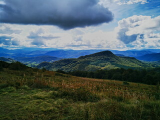 Bieszczady Poland. Cloudy sky over the Bieszczady Mountains. Autumn in the Bieszczady Mountains.