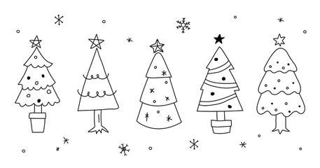 クリスマスツリーとプレゼントの手描きイラストのセット かわいい 雪の結晶 冬 12月 Wall Mural Yugoro