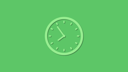 Amazing circle green color 12 hours clock icon on green background,clock icon